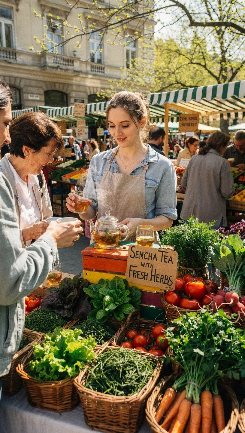 Friss zöld tea, amelyet egy tradicionális japán teáscsészében szolgálnak fel.