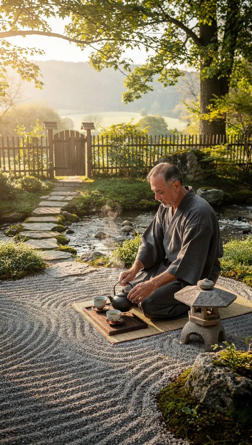 Egy csésze gőzölgő sencha tea, mellette zöld tea levelek.