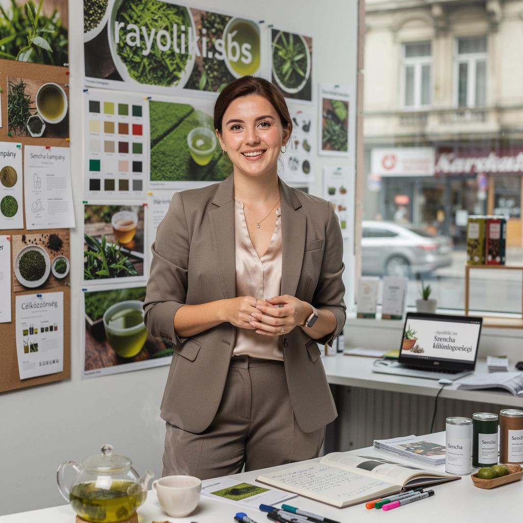 Szépen rendezett zöld tea levelek, amelyek a frissességet sugallják.